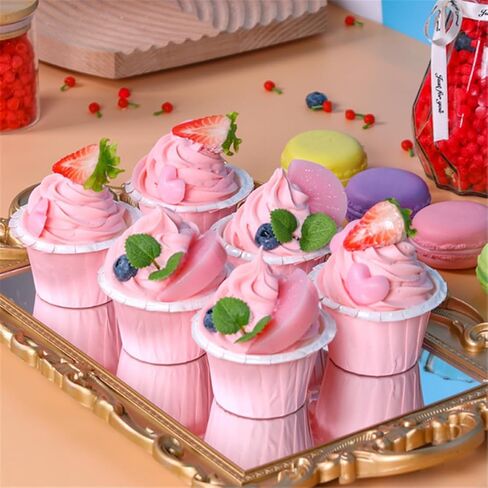 4 قطع نموذج كب كيك صناعي واقعي نموذج كعكة مزيف دعائم للتصوير الفوتوغرافي (وردي) in Kuwait