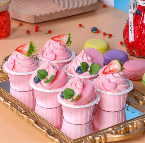4 قطع نموذج كب كيك صناعي واقعي نموذج كعكة مزيف دعائم للتصوير الفوتوغرافي (وردي) in Kuwait