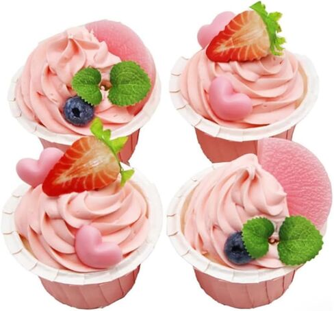 4 قطع نموذج كب كيك صناعي واقعي نموذج كعكة مزيف دعائم للتصوير الفوتوغرافي (وردي) in Kuwait