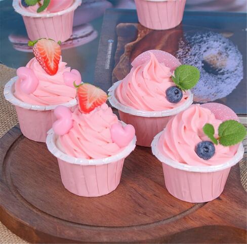 4 قطع نموذج كب كيك صناعي واقعي نموذج كعكة مزيف دعائم للتصوير الفوتوغرافي (وردي) in Kuwait