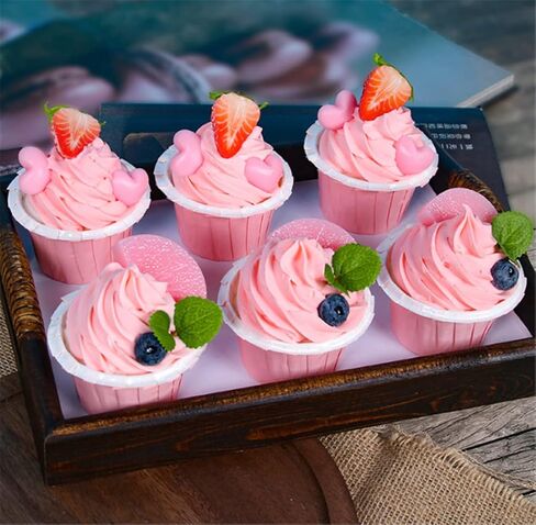4 قطع نموذج كب كيك صناعي واقعي نموذج كعكة مزيف دعائم للتصوير الفوتوغرافي (وردي) in Kuwait