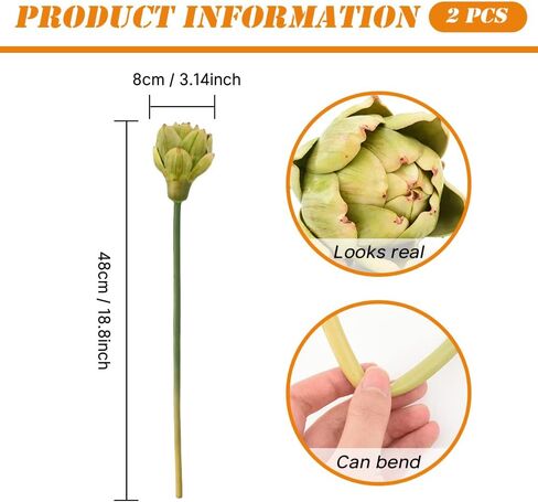 الخرشوف الاصطناعي مع السيقان، 2 قطعة من الخرشوف محاكاة الفواكه وهمية للديكور المنزل المطبخ حفل زفاف الجدول الديكور in Kuwait