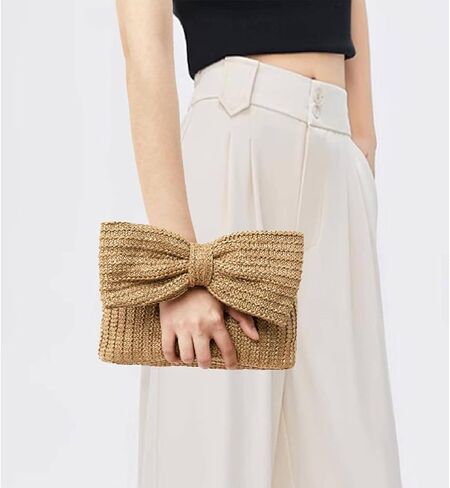 Straw Clutch Purse for Women, Bow Woven Beach Bag, Summer Evening Purse Vacation Handbag Tote Purse in Saudi Arabia