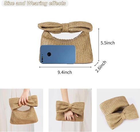 Straw Clutch Purse for Women, Bow Woven Beach Bag, Summer Evening Purse Vacation Handbag Tote Purse in Saudi Arabia