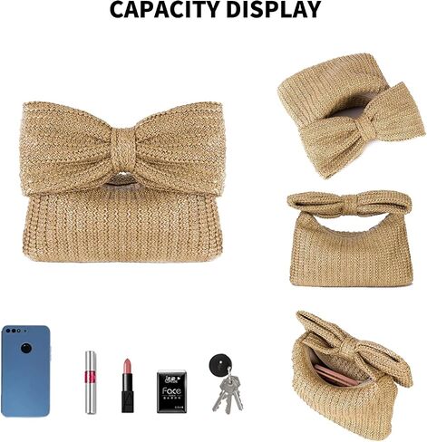 Straw Clutch Purse for Women, Bow Woven Beach Bag, Summer Evening Purse Vacation Handbag Tote Purse in Saudi Arabia