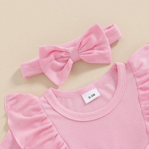 Newborn Baby Girl Summer Outfit Ribbed Knit Short Sleeve Romper Dress Solid Ruffle Romper Skirt Bodysuit Clothes in Saudi Arabia