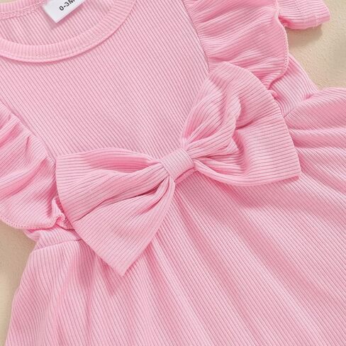 Newborn Baby Girl Summer Outfit Ribbed Knit Short Sleeve Romper Dress Solid Ruffle Romper Skirt Bodysuit Clothes in Saudi Arabia