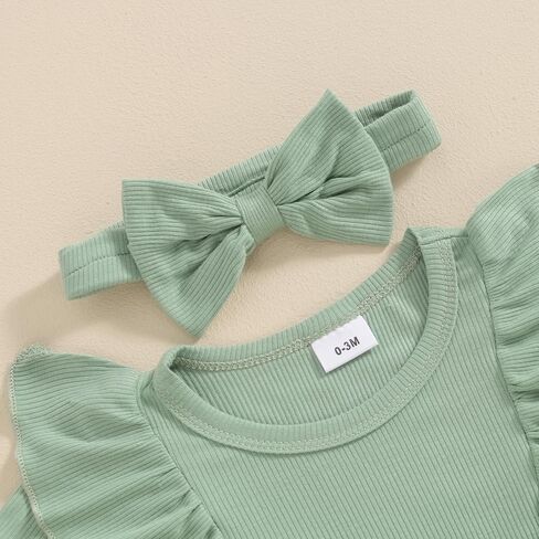 Newborn Baby Girl Summer Outfit Ribbed Knit Short Sleeve Romper Dress Solid Ruffle Romper Skirt Bodysuit Clothes in Saudi Arabia