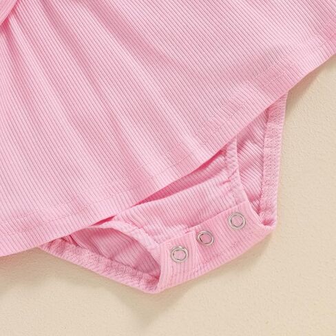 Newborn Baby Girl Summer Outfit Ribbed Knit Short Sleeve Romper Dress Solid Ruffle Romper Skirt Bodysuit Clothes in Saudi Arabia