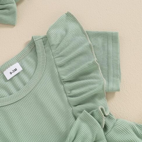Newborn Baby Girl Summer Outfit Ribbed Knit Short Sleeve Romper Dress Solid Ruffle Romper Skirt Bodysuit Clothes in Saudi Arabia