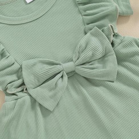 Newborn Baby Girl Summer Outfit Ribbed Knit Short Sleeve Romper Dress Solid Ruffle Romper Skirt Bodysuit Clothes in Saudi Arabia