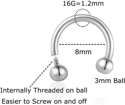 16G Titanium Internally Threaded Horseshoe Septum Ring,Silver Horseshoe Ring for Nose Lip Ring Cartilage Helix Daith Tragus Rook Conch Earring Body Piercing Jewelry for Men Women (8mm, Silver) in Saudi Arabia