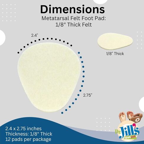 Dr. Jill's Foot Pads, Latex Free, YJ10-2048, Metatarsal Pad 1/8" Felt (12 Pack) Ball of Foot Pad in Saudi Arabia
