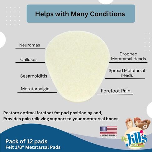 Dr. Jill's Foot Pads, Latex Free, YJ10-2048, Metatarsal Pad 1/8" Felt (12 Pack) Ball of Foot Pad in Saudi Arabia