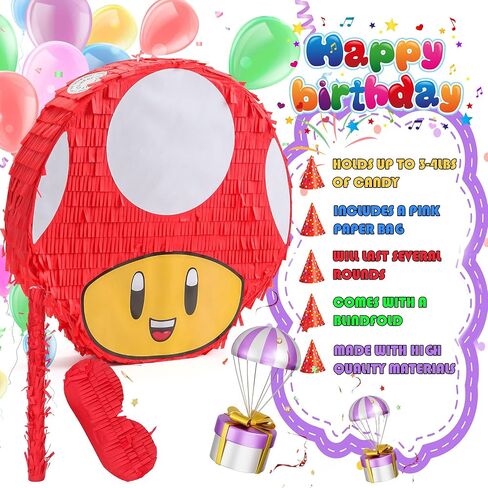 زينة عيد ميلاد كبيرة على شكل فطر - 14 * 13.7 بوصة سلسلة سحب لطيفة مع معصوب العينين، مضرب وحشو للأطفال الأولاد والبنات والحفلات وحفلات استقبال المولود الجديد، ديكورات أنشطة الكرنفال in Kuwait