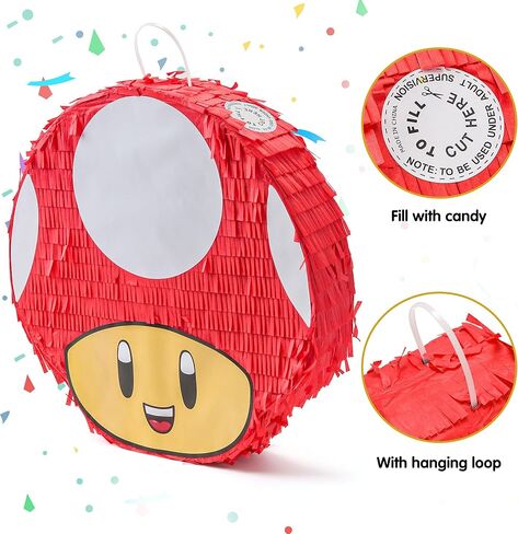 زينة عيد ميلاد كبيرة على شكل فطر - 14 * 13.7 بوصة سلسلة سحب لطيفة مع معصوب العينين، مضرب وحشو للأطفال الأولاد والبنات والحفلات وحفلات استقبال المولود الجديد، ديكورات أنشطة الكرنفال in Kuwait