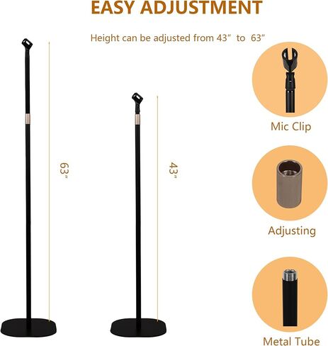 حامل ميكروفون على الأرض بارتفاع قابل للتعديل من 43 بوصة إلى 63 بوصة مع قاعدة ثقيلة لأداء الغناء وحفلات الزفاف والتحدث باللون الأسود in Kuwait