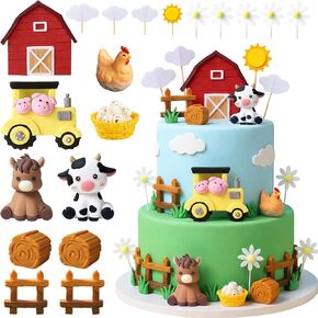 19Pcs Farm Animals Cake Topper Farm Animals Cake Decorations for Farm Themed Birthday Party Supplies in Saudi Arabia