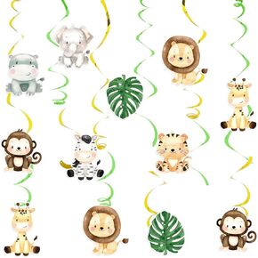 Wild One Hanging Swirls Ceiling Streamers Decorations for Boys Kids 24PCS Jungle Safari Animal Birthday Party Decoration Baby Shower Party Supplies Room Decor in Saudi Arabia
