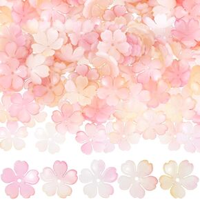 100 Pcs Gradient Cherry Flower Beads, Flower Beads for Jewelry Making, 5-Petal Acrylic Flowers Charms, Bead for Jewelry Making, Bracelets, Crafts (Pink) in Saudi Arabia