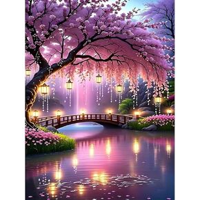 MOMDEDP Flower Diamond Arts Kits for Adults-Flowers Diamond Painting Kits for Adults, 5D Sakura Diamond Art Kits, DIY Floral Gem Art DIY Crafts Kits Home Wall Decor Gifts 12x16 inch in Saudi Arabia