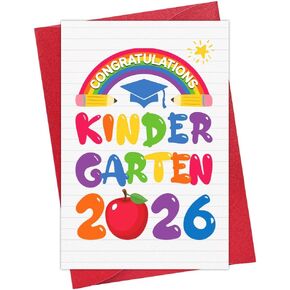 WaaHome Kindergarten Graduation Card 2026 - Kids Kindergarten Graduation Gifts for Girls Boys Granddaughter Grandson, 5.5"x8" Class of 2026 Kinder Preschool Pre K Grad Card with Envelope in Saudi Arabia