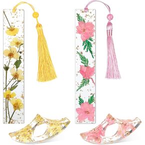 4pcs Resin Page Holder, Dried Flower Resin Book Thumb Holder & Pressed Flower Bookmark with Tassel Reading Accessories Gift for Reading Lovers, Literary, Students, Teachers in Saudi Arabia