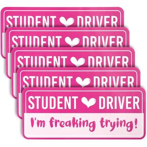 Gosknor 5pcs Pink Non-Magnetic New Driver Stickers, Waterproof Removable PVC Rectangular Student Driver Signs for Car, Motorcycle, Truck, Bumper in Kuwait