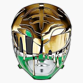 Green to White Power Ranger Helmet Design Gold Chrome Dripping Style Pop Culture Superhero Fan Art 5" Magnetic Bumper Sticker in Saudi Arabia