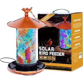 Ottsuls Mosaic Solar Bird Feeder for Outdoors Hanging, Waterproof Lantern Shape with S-Hook & 4 LED Lights, Garden Decor for Lawn, Patio, Balcony, Yard - Unique Gifts for Bird Lovers in Saudi Arabia