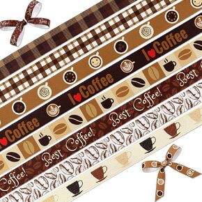 Coffee Ribbon 8 Pack 24 Yards, 3/8 Inch Brown Grosgrain Ribbon for Gift Wrapping Hair Bows DIY Crafts, Coffee Bean Plaid Thin Craft Set in Kuwait