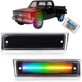 مصابيح LED للعلامات الجانبية RGB كاملة لـ 1981-1991 Chevy C10 C20 C30، [4 أوضاع 16 لونًا] مصابيح العلامات الجانبية RGB متعددة الألوان، مجموعة مصد العدسات الأمامية المدخنة مع جهاز تحكم عن بعد 24 مفتاحًا، قطعتان in Kuwait