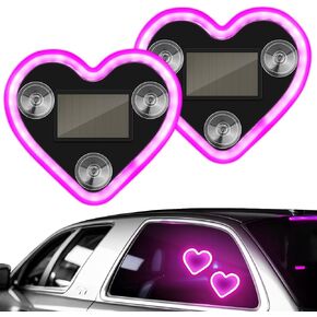2Pcs Car LED Ambient Light, Solar Powered Heart Shape Lights, LED Neon Light for Car Back Window Decoration, Night Driving, 5 Modes - Pink in Saudi Arabia