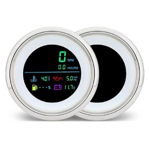 MH 6-in-1 Digital Gauge- Tachometer (0-19999 RPM), Hour Meter, Water Temp (℉/℃), Fuel Level, Oil Press (PSI/BAR), Voltmeter (0-99.9V) - 85mm AUTO Boat Gauge for Car Truck White in Saudi Arabia