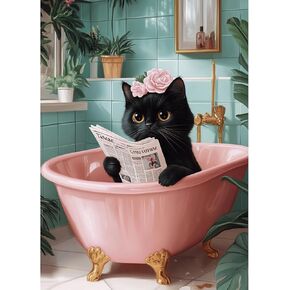 KEYIFA Diamond Art Kits for Adults, Girl Kissing Cat, DIY Diamond Painting, Round Full Drill, 5D Crystal Embroidery Mosaic Picture, Gem Arts Craft for Home Wall Decoration (30x40 cm) in Saudi Arabia