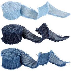6 Yards Denim Ribbon, Rustic Frayed Fringes Strips Blue Jean Material Fabric Trims for Wedding Bouquets Bow Decor Gift Wrapping Sewing Crafts DIY Accessories & Party Decorations (3 Colors) in Saudi Arabia