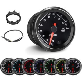 7 Color RPM Gauge, 10,000 RPM Tachometer Tach Gauge Kit 2-1/16" 52mm LED Backlight - Black Dial - Clear Lens - Accurately Displays The RPM of Vehicles with 1-10 Cylinder Gasoline Engines in Saudi Arabia