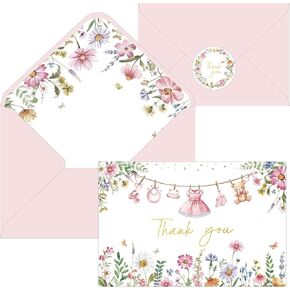 IANFEPH 24 Pack Vintage Floral Thank You Cards with Envelopes Stickers, 4 x 6 Inch Watercolor Wildflower Butterfly Decorative Blank Greeting Card for Birthday Wedding Party Baby Shower Graduation in Saudi Arabia