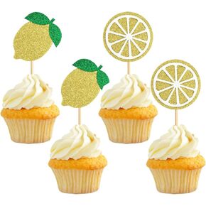 36 PCS Lemon Cupcake Toppers Lemonade Frutti Glitter Cake Toppers Decoration for Summer Lemonade Theme Fruit Theme Birthday Party Baby Shower Supplies in Saudi Arabia