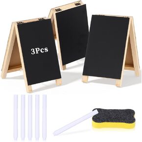 3 Pcs Mini Chalkboard Easel Signs 4.5" x 7.5" Tabletop Chalkboard Sign Double Sided Display Comes with Chalk and Blackboard Eraser for Bar Wedding Parties Home Decor Restaurant Menu in Kuwait