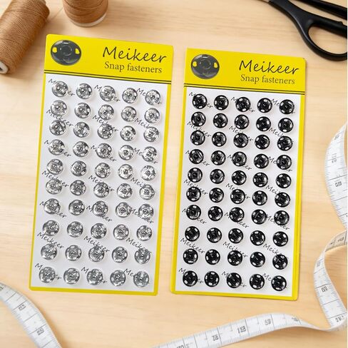 Meikeer 100 Sets Sew‑on Snap Buttons 10mm, Black and Silver Metal Snap Fasteners for Clothing, Bags, Crafts (10mm) in Saudi Arabia