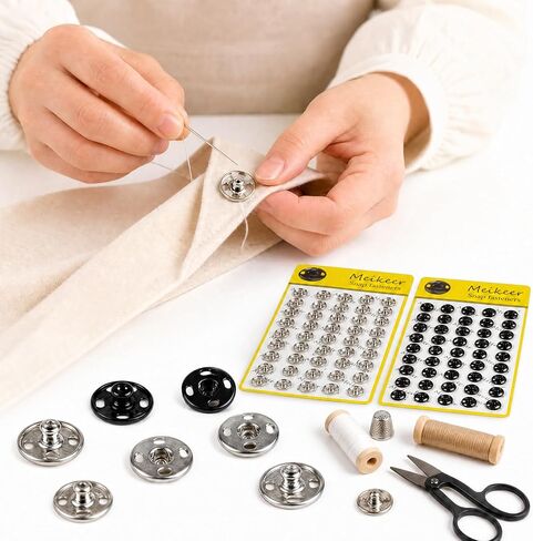 Meikeer 100 Sets Sew‑on Snap Buttons 10mm, Black and Silver Metal Snap Fasteners for Clothing, Bags, Crafts (10mm) in Saudi Arabia