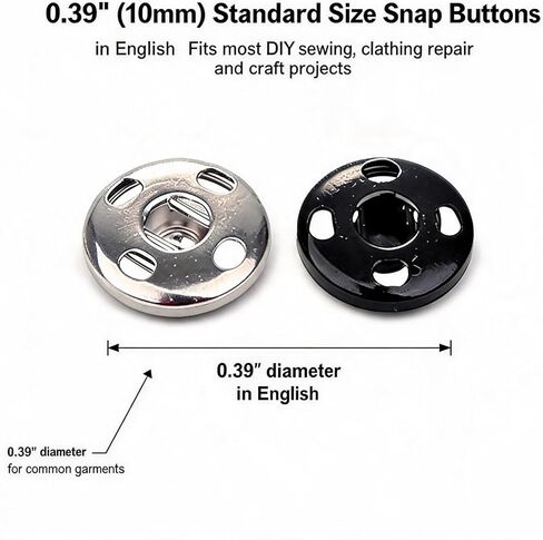 Meikeer 100 Sets Sew‑on Snap Buttons 10mm, Black and Silver Metal Snap Fasteners for Clothing, Bags, Crafts (10mm) in Saudi Arabia