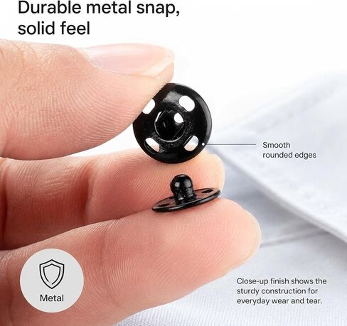 Meikeer 100 Sets Sew‑on Snap Buttons 10mm, Black and Silver Metal Snap Fasteners for Clothing, Bags, Crafts (10mm) in Saudi Arabia