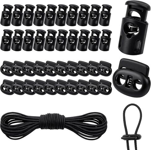 41 PCS Cord Locks Set - 20 PCS Sing-Hole Spring Toggle Stopper, 20 PCS Double-Hole Spring Cords Lock with 33ft Elastic Heavy Stretch Round Bungee Cord for Drawstring Shoelaces Pants Backpack Luggage in Saudi Arabia