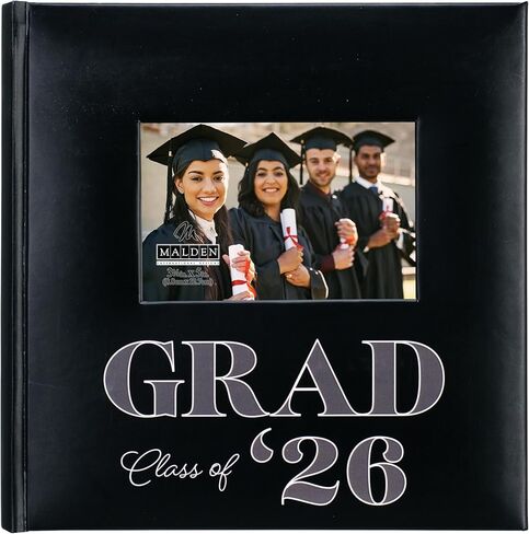 هدية تخرج من Malden International Designs - ألبوم صور التخرج فئة 26، 2026 مع فتحة صورة على الغلاف، يحمل 120 صورة أفقية مقاس 4x6، كتابان أسودان مع مناطق لكتابة المذكرات in Kuwait
