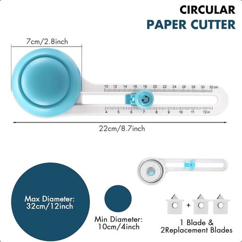 Circle Cutter for Crafts, Cuts 4" - 12.5" (4-32cm) Perfect Circles for Scrapbooking, DIY Cards & Home Decor, Fits Paper, Cardstock & Foam, Comes with 3 Replacement Blades in Saudi Arabia