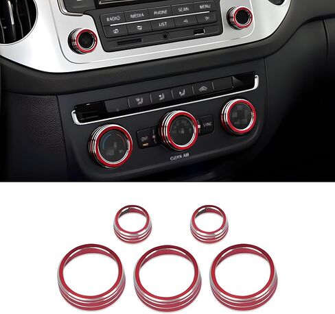 5 PCS Knob Rings Trim, Custom for Volkswagen Atlas Jetta Taos Tiguan Golf Car Interior Accessories Knob Cover Trim, Aluminum Alloy Volume AC Button Covers Anti-Slip Auto Decoration (Red) in Saudi Arabia