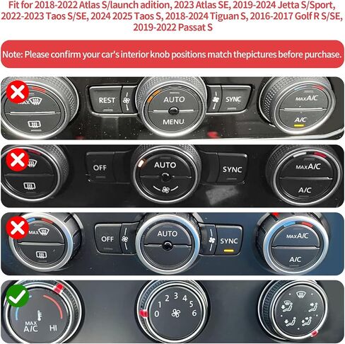 5 PCS Knob Rings Trim, Custom for Volkswagen Atlas Jetta Taos Tiguan Golf Car Interior Accessories Knob Cover Trim, Aluminum Alloy Volume AC Button Covers Anti-Slip Auto Decoration (Red) in Saudi Arabia
