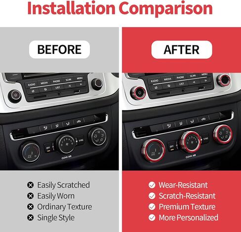 5 PCS Knob Rings Trim, Custom for Volkswagen Atlas Jetta Taos Tiguan Golf Car Interior Accessories Knob Cover Trim, Aluminum Alloy Volume AC Button Covers Anti-Slip Auto Decoration (Red) in Saudi Arabia